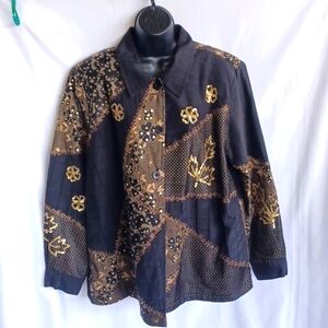 Black and Gold Sequin Embellished Patchwork Indigo Moon Vtg Womens Jacket Floral
